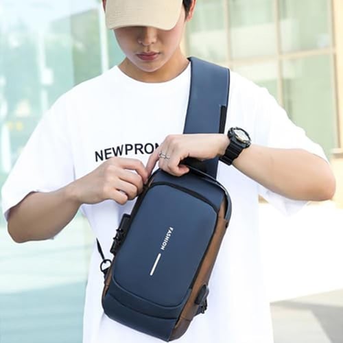 شنطه ضد السرقة - ازرق ف ذهبي