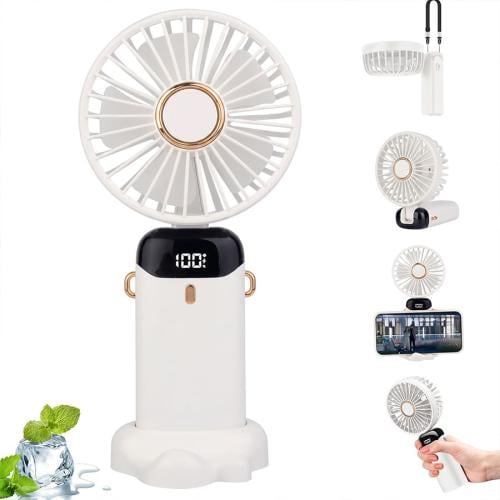مروحة محمولة قابلة للطي بشاشة LED وبطارية 18650 قو...