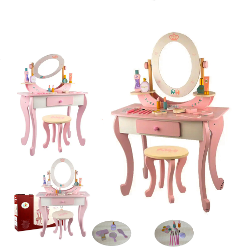 تسريحة لعبة للبنات مع كرسي، اكسسوارات ومكياج للاطف...