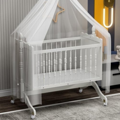 سرير هندول هزاز خشب مع كفرات - لون ابيض