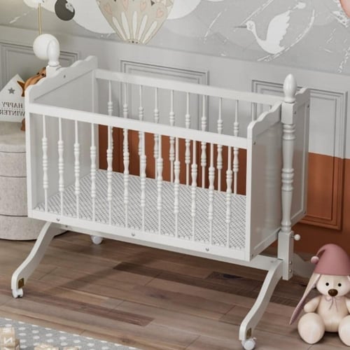 سرير هندول هزاز خشب مع كفرات - لون ابيض