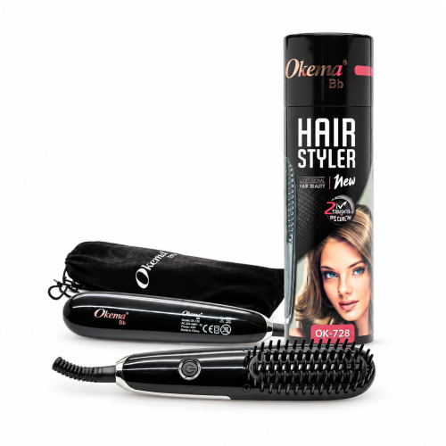 Okema Mini Heated Hair Straightening Brush Black – OK-728