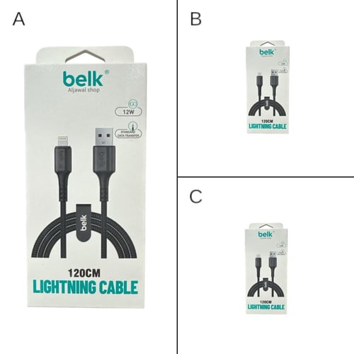 عدد 3 كيبل شاحن ايفون USB بطول 1.20م belk