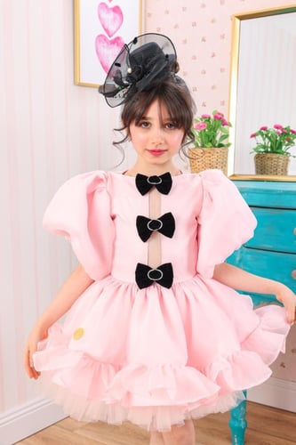 فستان اورقنزا أنيق ب فيونكات مخمل مرصعة بـ كرستال...