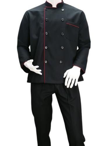 جاكيت طباخ اسود مع زيج احمر