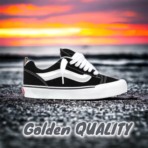 ‎‏ vans knu skool black white