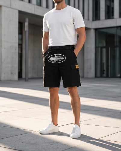 Corteiz Alcatraz Cargo Shorts Black