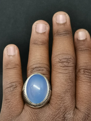 خاتم الفضة بحجر عقيق خرساني ايراني أزرق بصياغة الأ...