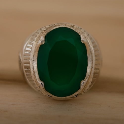 خاتم رجالي حجر الجاد الطبيعي واحجار الزركون