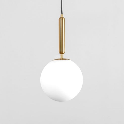 إنارة معلقة ذهبية زجاج كروي ابيض