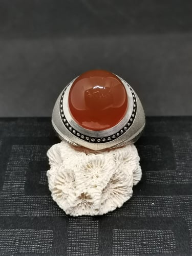 يخاتم الفضة بحجر عقيق خرساني ايراني زيتي بصياغة ال...