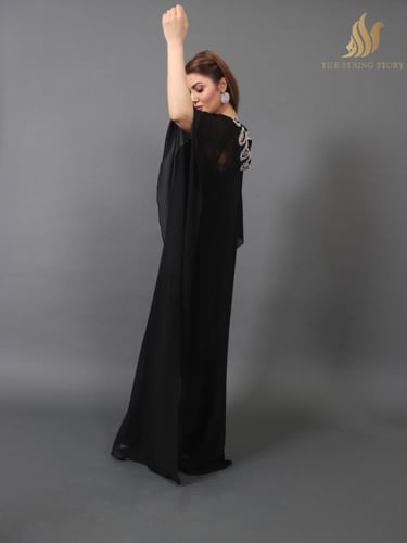 جلابيه سود شيفون مطرز بخرز اللؤلؤ