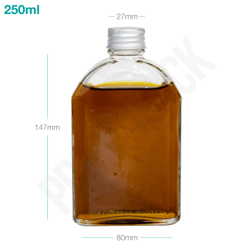 قارورة زجاجية 250 ملم بغطاء المنيوم فضي