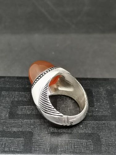 يخاتم الفضة بحجر عقيق خرساني ايراني زيتي بصياغة ال...