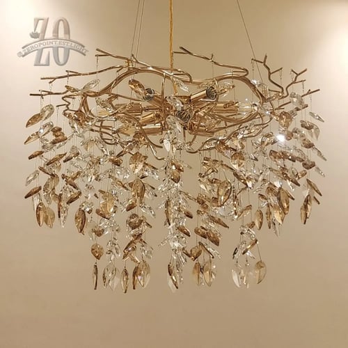 ثريا كريستال عناقيد ورق شجر شفاف + عسلي 4040/650