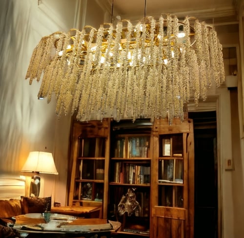 ثريا كريستال عناقيد ذهبي مستطيل 1.20م×60سم 6060/12...