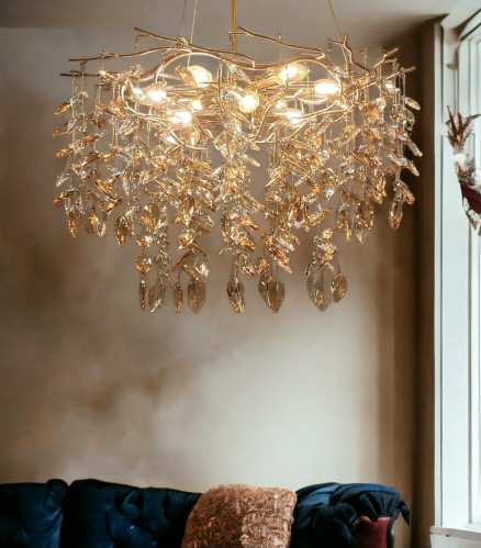 ثريا كريستال عناقيد ورق شجر شفاف + عسلي 4040/650