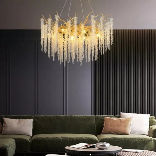 ثريا كريستال عناقيد ذهبي دائري 60سم 5056/600