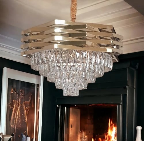 ثريا كريستال ستيل ذهبي 60سم 9711/600