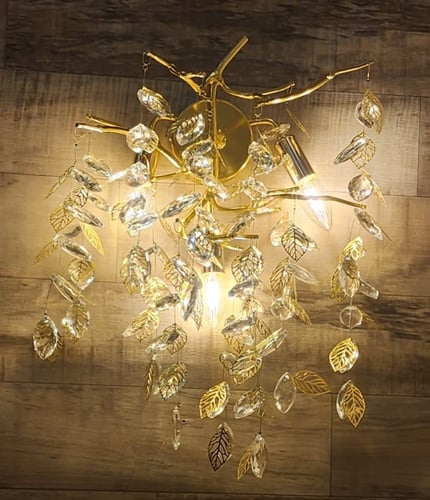 جداري ذهبي عناقيد ورق شجر كريستال + ستيل ذهبي 3060...