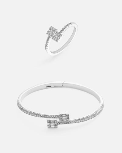 هدية نسائية ساعة واسوارة وخاتم فضي