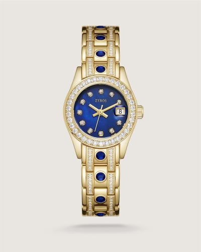 ساعة زمرد النسائية باللون الذهبي والأزرق