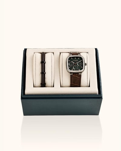 طقم رجالي ملكي ساعة بلون بني واسوارة