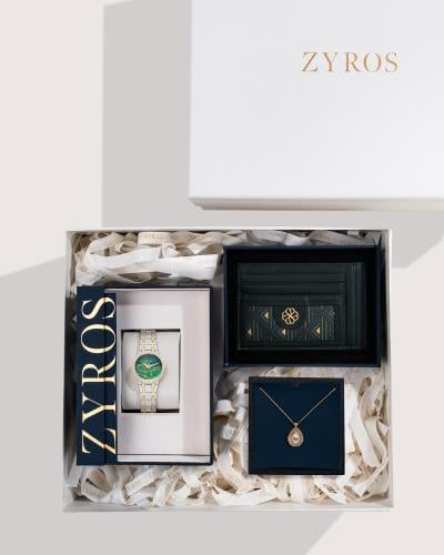 هدية نسائية محفظة جلد وساعة وسلسال