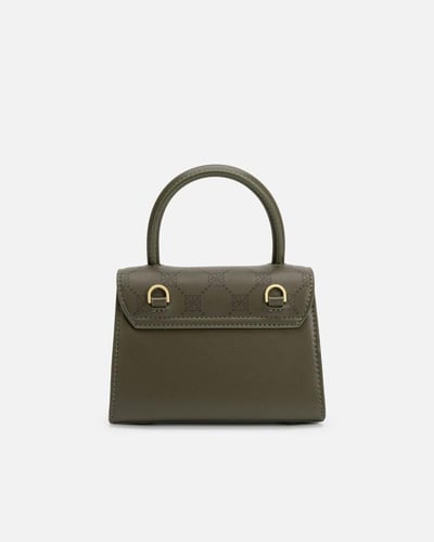 شنطة أنيقة من الجلد بحجم صغير بلون أخضر زيتي