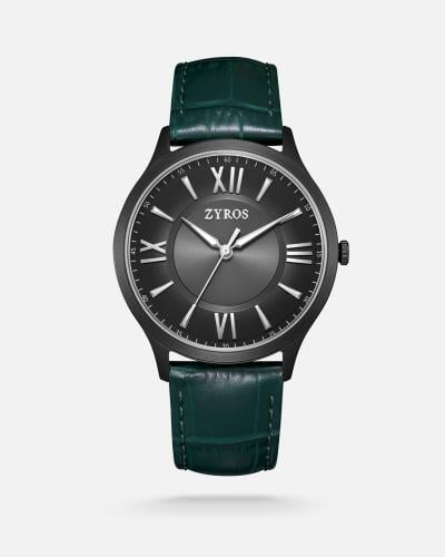 ساعة أديم الرجالية من الجلد بلون أخضر