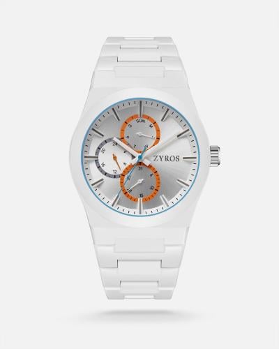 ‎ ساعة رجالية بسير من البولي كاربون بلون أبيض