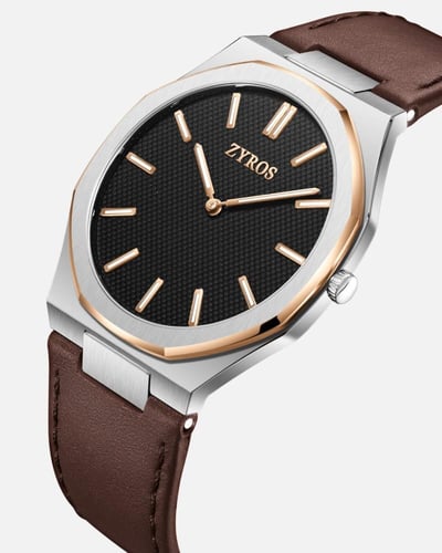 ساعة سولار الرجالية من الجلد بلون بني