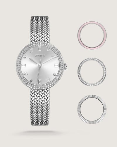 ساعة فاتنة النسائية بإطار متغير بلون فضي