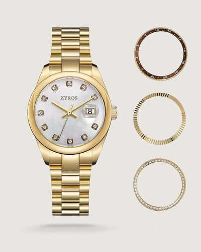 بوكس ساعة لفتة النسائية بإطار متغير بلون ذهبي