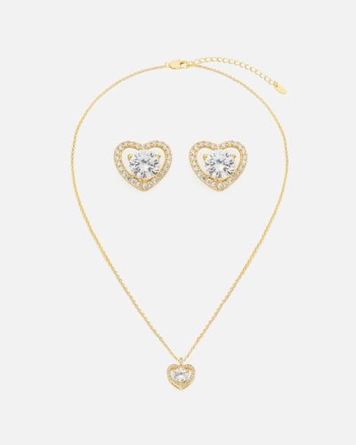 طقم ساعة بلون ذهبي وفضي وطقم زركون