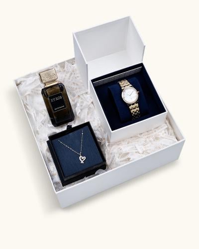 هدية نسائية ساعة وسلسال وعطر