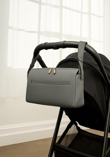 شنطة عملية وأنيقة مناسبة لعربات الأطفال بلون رمادي