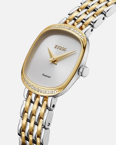 ساعة زمرد نسائية بعدد 22 فص من الألماس بلون ذهبي و...