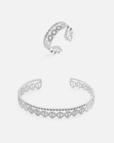 طقم نسائي أنيق اسوارة وخاتم بلون فضي