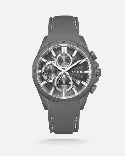 ساعة سيف الرجالية بسير من الربل بلون رمادي