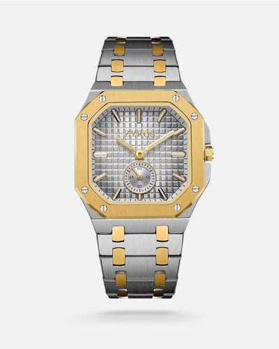 طقم رجالي ملكي مناسب للإهداء الساعة بلون فضي وذهبي