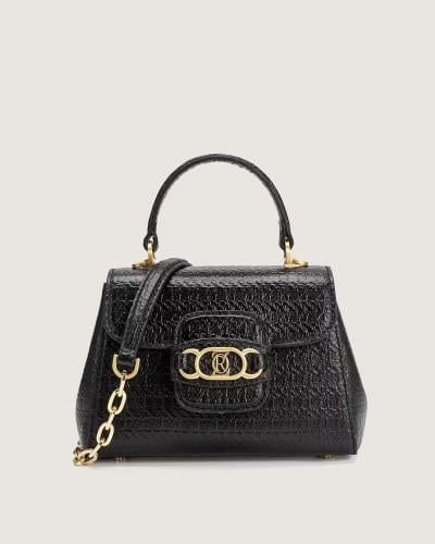 شنطة نسائية من الجلد البارز بلون أسود