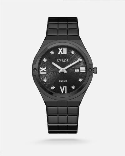 ساعة رجالية ب 8 فصوص من الألماس بلون أسود