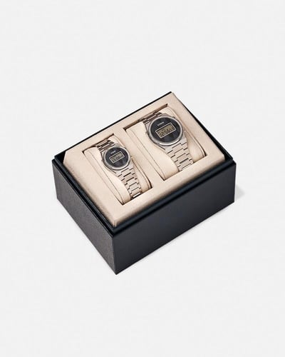 طقم ساعة نسائية ورجالية بلون فضي