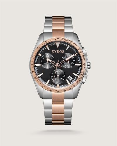 ساعة عَزم الرجالية ستيل بلون فضي وروز قولد