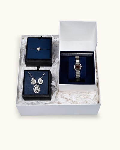 هدية نسائية مميزة ساعة وطقم زركون