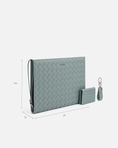 طقم فاخر شنطة وميدالية ومحفظة باللون الرمادي