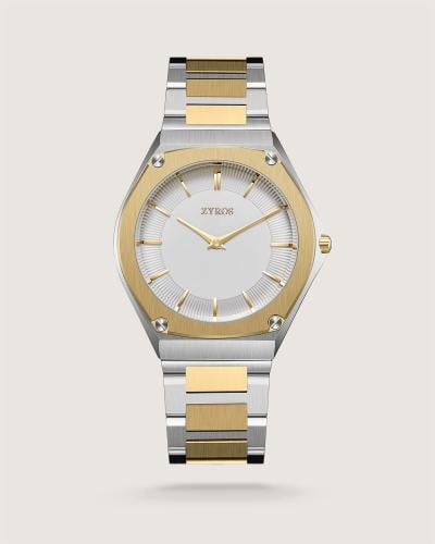 ساعة صخر الرجالية ستيل بلون فضي وذهبي