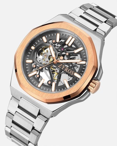 ساعة رجالية اتوماتيك ستيل فضي إطار روز قولد