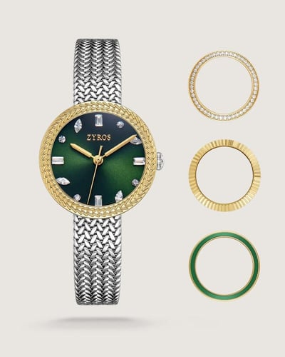 ساعة فاتنة النسائية بإطار متغير بلون فضي وذهبي